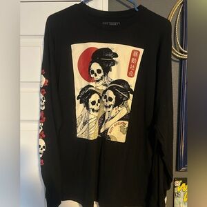 Riot Society Black Tee with Red and White Graphic